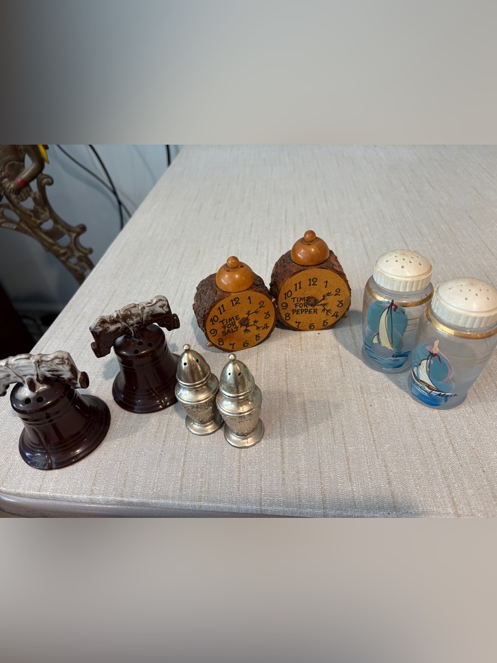 Assorted Vintage Salt & Pepper Shakers - Brown, Wood, Silver, Blue
